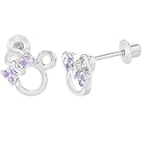 Rhodium Plated Purple Crystal Bow Mouse Kids Toddler Screw Back Earrings
