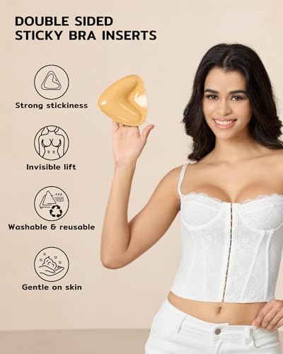 Niidor Bra Inserts, Double-sided Sticky Bra Pads Inserts Silicone, Push Up Bikini Padding Inserts Reusable, Stick on Bra Pads