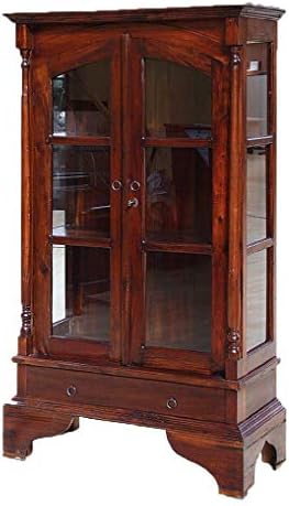 Teak Republic Solid Wood Defraine Display Cabinet, H 180 x W 98 x D 42 cm