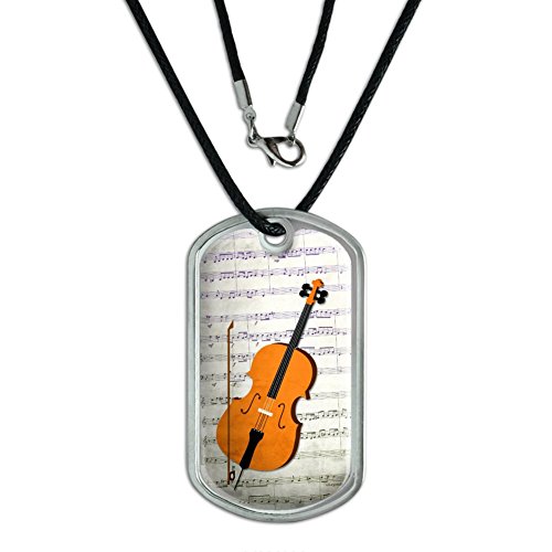 Cello - Sheet Music Notes Treble Clef Military Dog Tag Black Cord