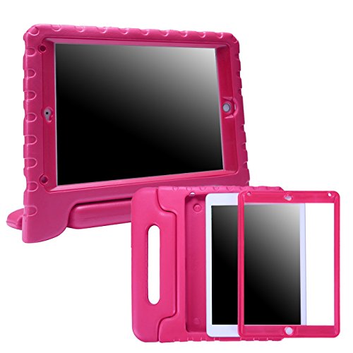 HDE iPad 2017 9.7-inch Bumper Case for Kids Shockproof Hard Cover Handle Stand with Built in Screen Protector for 5th Generation Apple iPad 9.7 inch (March 2017 Release) - Hot Pink