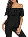 Sherosa Women's Off Shoulder Ruffles Solid Casual Blouse Loose Tops (L, Black)