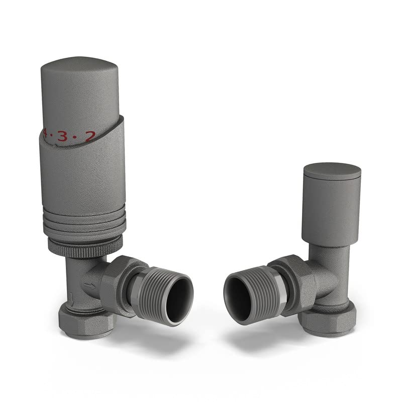 UK Radiators Natural Pewter Radiator Valve 15mm Angled Lockshield Valve in Natural Pewter and Polished Finish - Classy and Modern Design 1/2" x 15mm Angled Radiator Valve