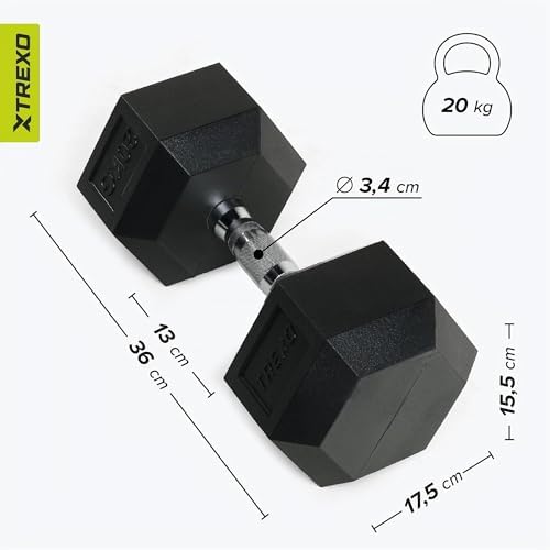 Haltères Hexagonaux 20 kg en fonte caoutchoutée durable Alteres Musculationà la maison Halteres avec poignée ergonomique Fitness, Gymnastique Musculaire 1x Haltère