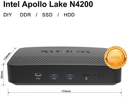 N42-D Windows 10 Pro 64-bit Mini PC, Pentium N4200 Processor, Upgradeable RAM 4GB/ ROM 32GB/ DIY SSD/DDR/HDD 1000Mbps LAN HD 2.4/5.8 G WiFi BT4.0 with HDMI/VGA/USB C Ports for Building NAS