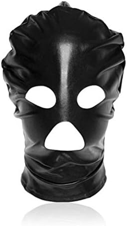 OYES Leather 3 Hole Hood Cap Look Open Eye Mouth Open Head Hood Role Play Costume Fetish Restraint Mask