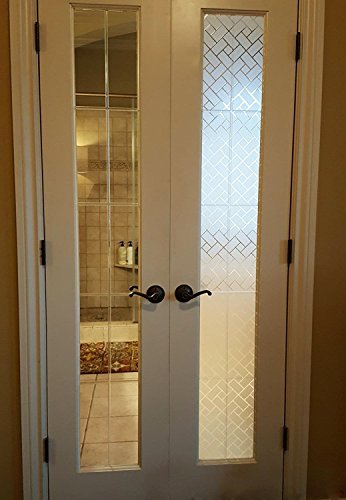 No Glue Window Film Privacy, Frosted Window Decal/Privacy Protection/Heat Control/Anti UV, Latticed Frosting Stained Glass Static Cling for Home/Office, 17.7x78.7 inch