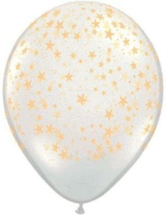 Doloburn 12" Stars Around Diamond Clear (Gold Stars) Latex Balloons Bag of 20