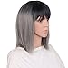 YOPO Grey Ombre Short Wig with Bangs - Silver Gray Ombre Wigs Dark Roots Bob Synthetic Hair Full Straight Wigs for Women with Free Wig Cap(Short Ombre Gray with Bangs)