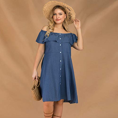 CCatyam Plus Size Dresses for Women, Skirt Off Shoulder Solid Button Sexy Casual Party Fashion Blue