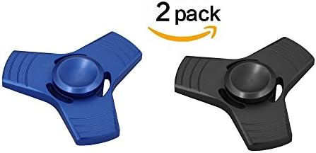 Fidget Hand Spinner, (2-Pack) Anti-Anxiety Stress Relief Up Metal Triangle EDC Anti-Stress Toy (Black/Blue)