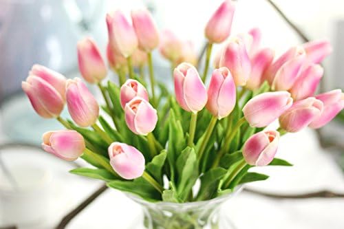 COOBL Artificial Silk Flower High Grade Decorative Tulip Flower Wedding Bouquet Bride Holding Garlands Vine DIY Floral Art Plant Bride Home Decor(20pcs) (Dark Pink)