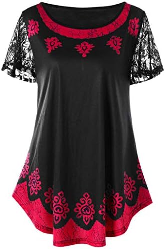 AmyDong Women's Plus Size Casual Short Sleeve Lace Tribal Print Loose T-Shirt Tops Blouse
