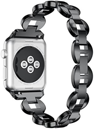 Blueseao Bracelet for Apple Watch, Women/Men Fashion Handmade Alloy Crystal Link Steel Bracelet Replacement Strap For iWatch Series 3 Compatible with Apple Watch Band 38MM (Black, 42 MM)