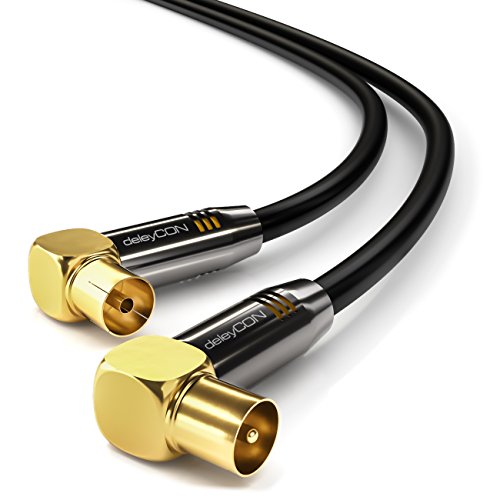deleyCON TV Antenna Cable 90 Degree TV connector to 90 ยฐ Straight connector, Black and White โ image 1