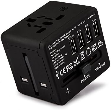 Veho TA-1 Travel Adapter | 4 Port USB Phone Charger | All in One International World Plug Adapter | Covers US UK EU AU Asia Over 150 Countries