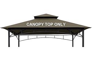CoastShade 8 x 5 Grill BBQ Gazebo Double Tiered Replacement Canopy Roof Outdoor Barbecue Gazebo Tent Roof Top (Khaki)