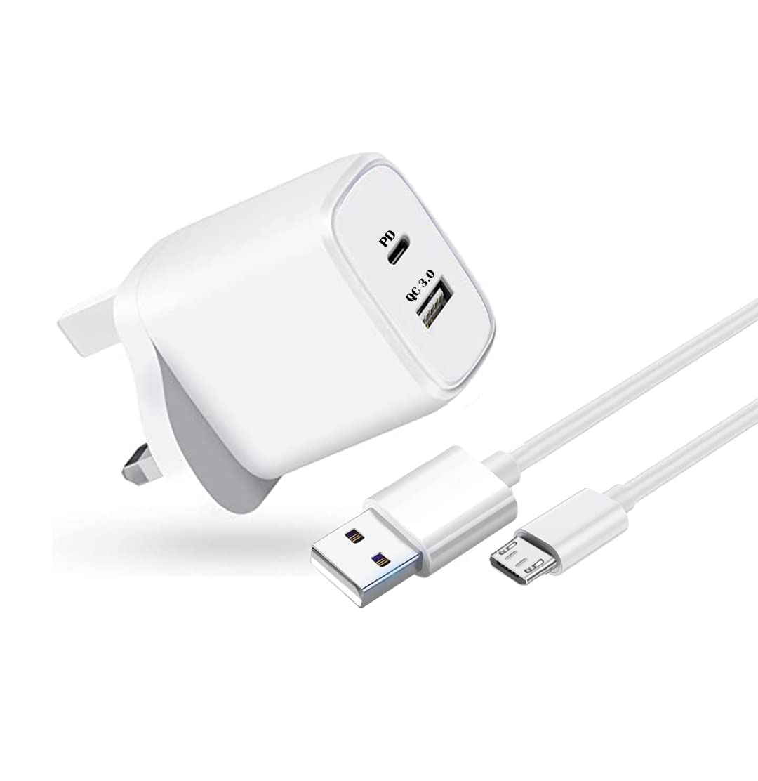 KP TECHNOLOGY Multi Port Fast Charger For Oppo A17 / Oppo A15 (Micro USB Cable + Dual Port Plug) (WHITE)