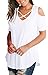 Cold Shoulder Shirts for Women White Loose Fit Criss Cross Basic Tops Cute Fashion Tee XL