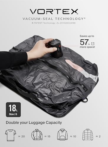 Black Voyage Reusable Vacuum Compression Travel Bag for Carry-On Suitcase and Backpack, Recycled IPX8 Waterproof Space Saver Vacpack (3-Pack, 18L - Pump Included)