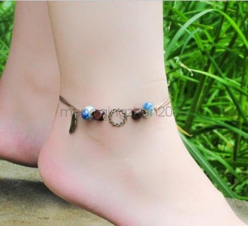 Women Special Trendy National Style Hand-woven Copper Laps Ceramics Chain Anklet