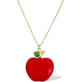 Cute Apple Red Enamel Fruit Pendant Necklace for Women Stainless Steel Food Green Leaves Charm Dainty Choker Link Chain Adjustable Lovely Teacher Graduation Summer Jewelry Gift for Mom Wife Daughter