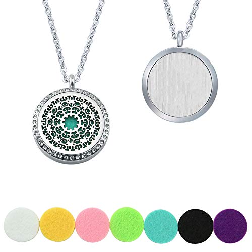 Aromatherapy Perfume Essential Oil Diffuser Necklace Locket Pendant Necklace with 6 Felt Pads (Flower Tatt)