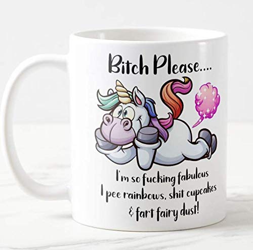 Vixar Bitch Please I'm So Fabulous Unicorn White OR Pink Ceramic Mug Novelty Office Birthday Christmas Coffee Gift Tea Cup Present (White)