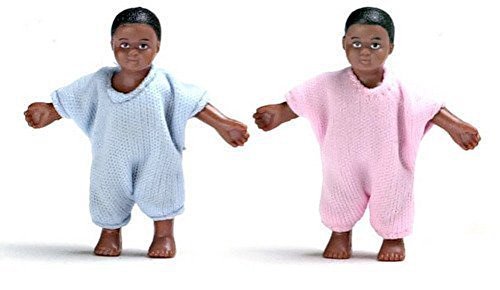 Dollhouse Miniature 1:12 Scale People Twin Black Babies Little Baby Boy and Girl