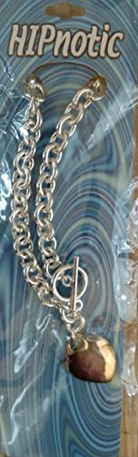 HIPnotic Stainless Steel 7.5" Heart Charm Chain Bracelet with Toggle Clasp