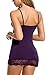 Avidlove Women Lingerie Lace Chemise Sleepwear Babydoll Set Mini Dress Purple M