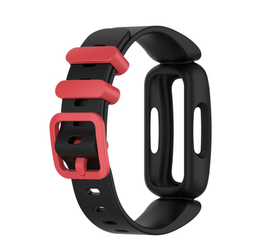 Panda Bobo Compatible with Fitbit Ace 3 for Kids, Soft Silicone Waterproof Bracelet Accessories Sports Watch Strap (Black+Red)