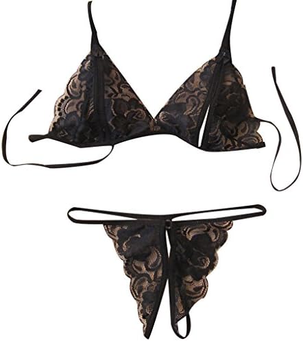 Women's Sexy Chiffon Lingerie Sets Maketook Lacing Bra + Lace Embroidery Smock + Thongs