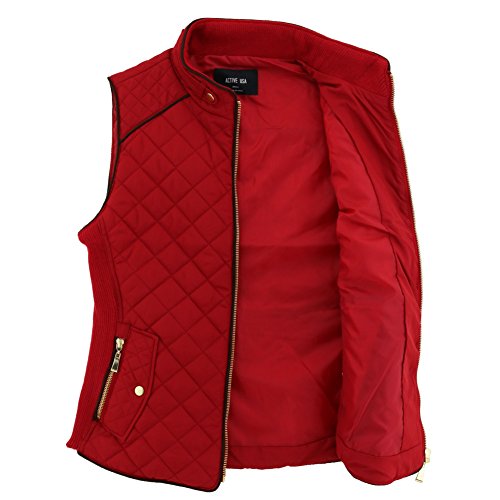 Quilted Padding Vest With Suede Piping Details Sizes from S to 3XL (Red-Medium) - Thumbnail 3