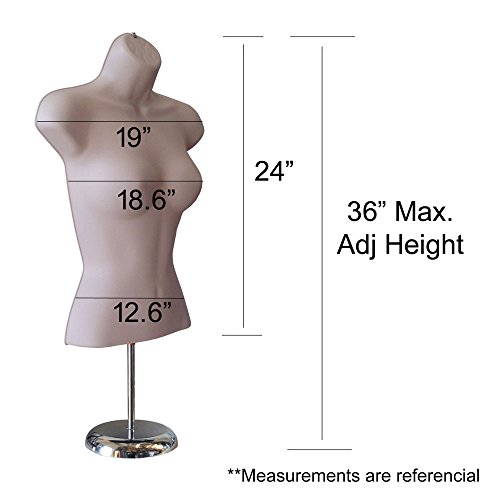 EZ-Mannequins - Female Hollow Back Torso Mannequin for T-shirts, Trade shows and Photography - Deluxe 8" Metal Base & Stand - Easy to assembly and transport. For Indoor or Outdoor displays. (White)