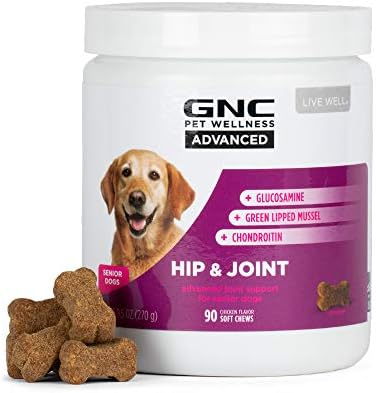 GNC for Pets Advanced Hip & Joint Support Supplements for Senior Dogs | 90 ct Soft Chew Dog Supplements for Hip & Joint Support | with Chondroitin, Glucosamine, and Green Lipped Mussel, White