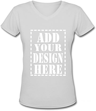 DYFSS Ladies Trendy Add Your Custom Design Here V-Neck T shirts (S, Grey)