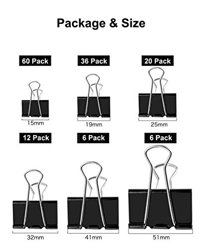 XYark 140 PCS Binder Clips Paper Clamp - [50 Bonus Paper Clips], X Large, Large, Medium, Small, X Small and Micro, 6 Assorted Sizes, Black, Design for Office, School and Home Supplies - Thumbnail 4