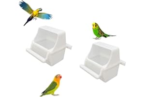 BRYHZKCM Small Bird Slot Feeder No Mess Cage Hanging Feeder Cup Plastic Food & Water Dispenser Bowl，(2 Pieces)