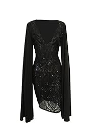 Star Han False vestido de club, de manga larga, cuello en V, con lentejuelas