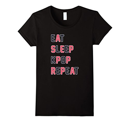 Womens eat sleep k-pop repeat shirt korean t-shirt medium black
