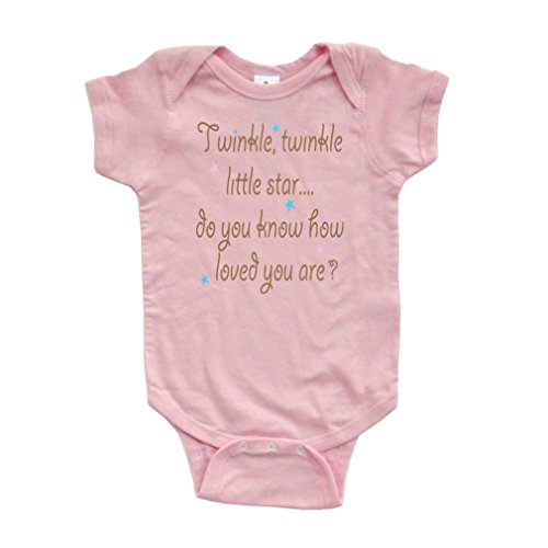 Cute Unisex Twinkle Little Star Nursery Rhyme Short Sleeve Comfy Baby Bodysuit,Pink,Newborn