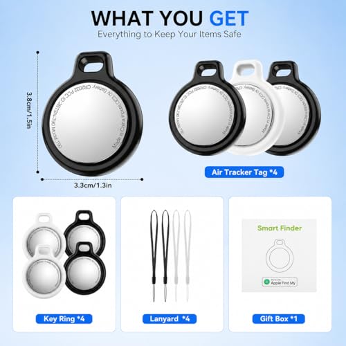 Air Tracker Tag-4 Pack, Key Finder Locator with Sound, Smart Tag for Apple Find My (iOS Only), Replaceable Battery, Bluetooth Tracker for car, Wallet, Luggage, Dog Collar
