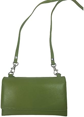Pielino Women's Genuine Leather Multi-pocket Smartphone Organizer Wallet Crossbody Bag (Green)