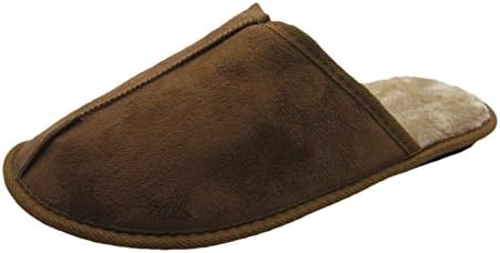 Fashion Blue Men’s Suede House Slipper w/Faux Fur Lining (L/11-12, Camel)