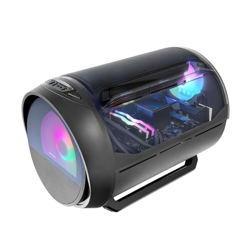 Mars Gaming MC-CYLON, Gaming Case MicroATX, Cylindrical Turbine Design, Tempered Glass Panel and Curved Panoramic Top Window, 200mm RGB Front Fan + 120mm Rear Fan, Black