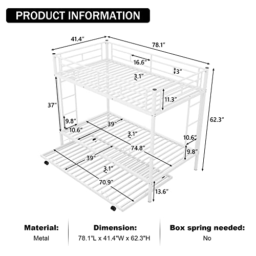 Merax Metal bunk Bed Twin Over Twin Triple Bunk Bed with Twin Size
