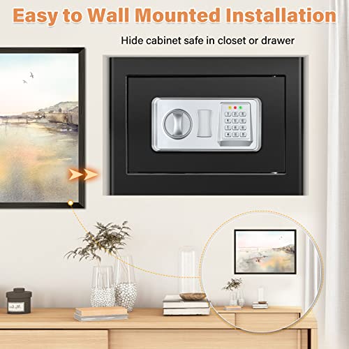 Mejasg Fireproof Safe with Fireproof Money Bag, Small Electric Safe with Removable Shelf and Alarm Mode, Wall Mounted Cash Safe for Jewellery Money Documents Medicines