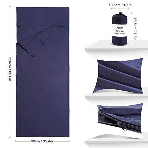 Glymnis Sleeping Bag Liner Camping Sleeping Sheet Lightweight Summer Travel Camping Hotel Sleeping Bag Sheet for Traveling Hotels Camping Backpacking XL Navy Blue - Thumbnail 2
