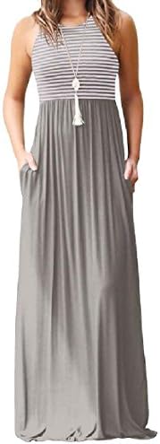 Vska Womens Stripes Sleeveless Sling Summer Full Length Dress Grey XS